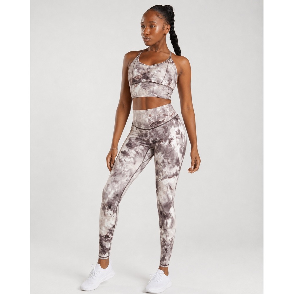 Gymshark Elevate Longline Sports Bra Leggings Set Cement Brown Spray Dye XS/S